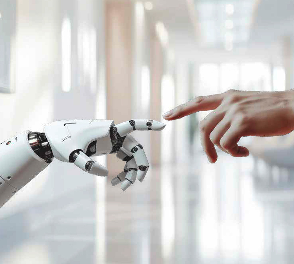 Evdiak das Titelbild der Ausgabe zeigt die Schöpfung, welche mit einer Roboterhand dargestellt um auf das Thema KI und Digitalisierung in der Pflege aufmerksam zu machen